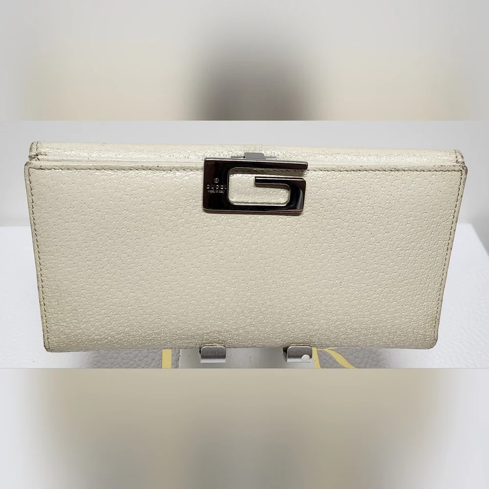 GUCCI G Clasp Continental Pebble Grain Ivory Leather Wallet Auth #035.2778.2097 - Picture 5 of 16